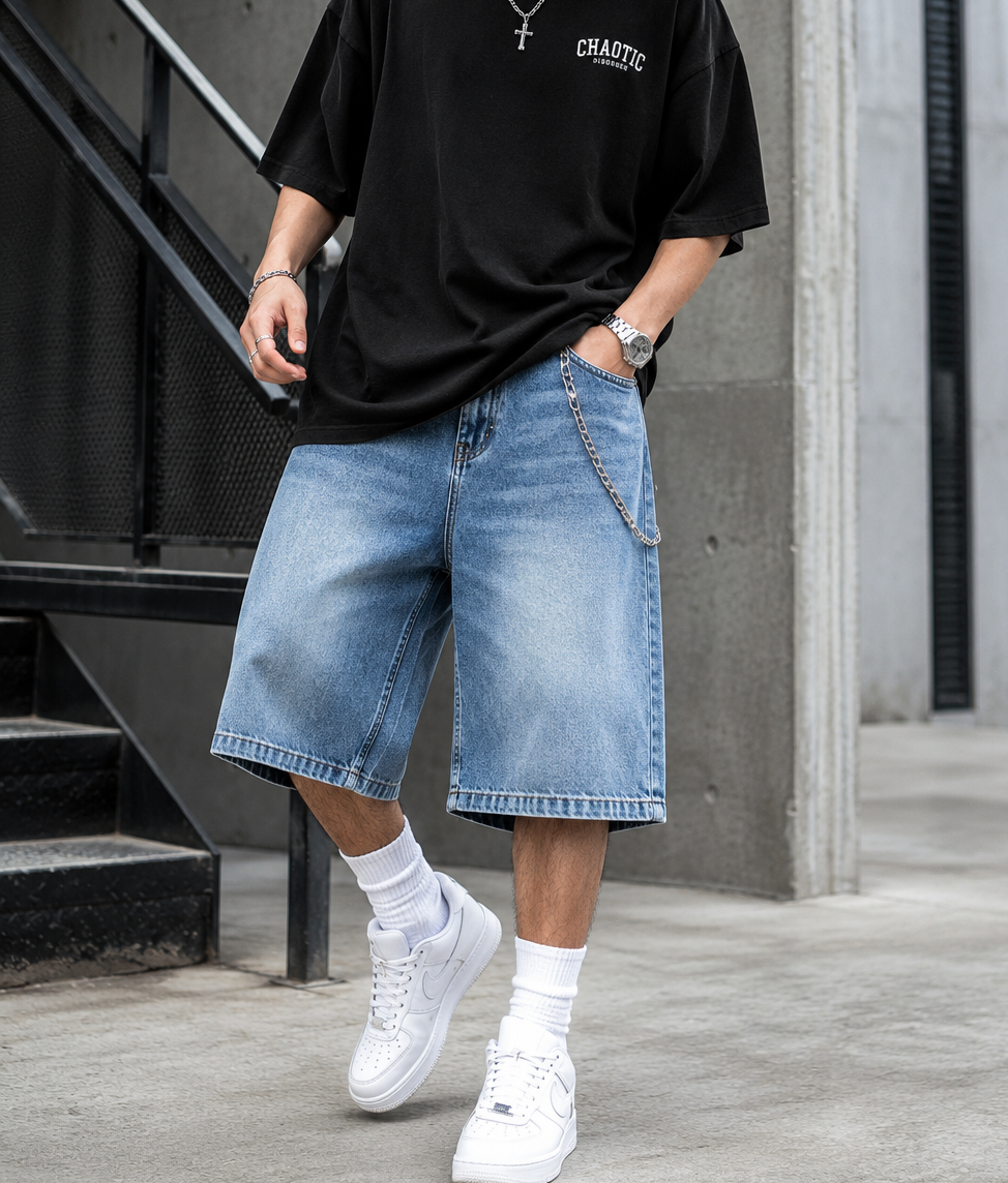Men’s Baggy Denim Jorts – Relaxed Fit